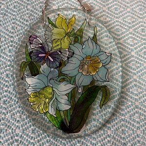 AMIA Floral and Butterfly Stained Glass Suncatcher New with Tags